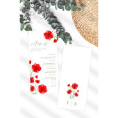 Elegant Red Waterverf Poppy Floral Wedding Menu