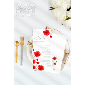 Elegant Red Waterverf Poppy Floral Wedding Menu