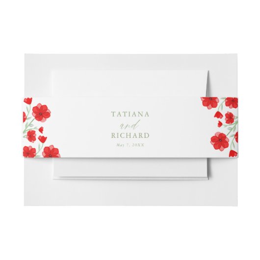 Elegant Red Waterverf Poppy Floral Wedding Uitnodigingen Wikkel (Voorkant Voorbeeld)