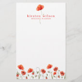 Elegant Red Waterverf Poppy Flowers gepersonalisee Briefpapier (Voorkant)