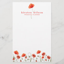 Elegant Red Waterverf Poppy Flowers gepersonalisee Briefpapier
