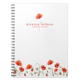 Elegant Red Waterverf Poppy Flowers gepersonalisee Notitieboek