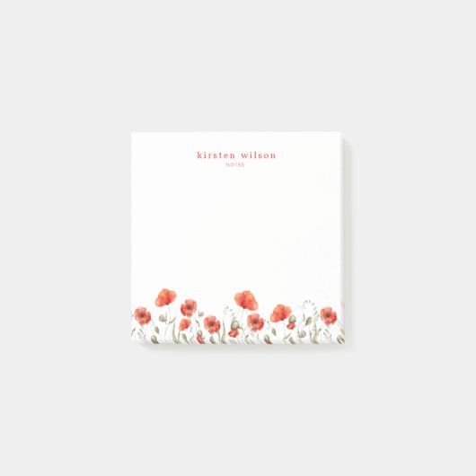 Elegant Red Waterverf Poppy Flowers gepersonalisee Post-it® Notes (Voorkant)