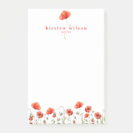 Elegant Red Waterverf Poppy Flowers gepersonalisee Post-it® Notes