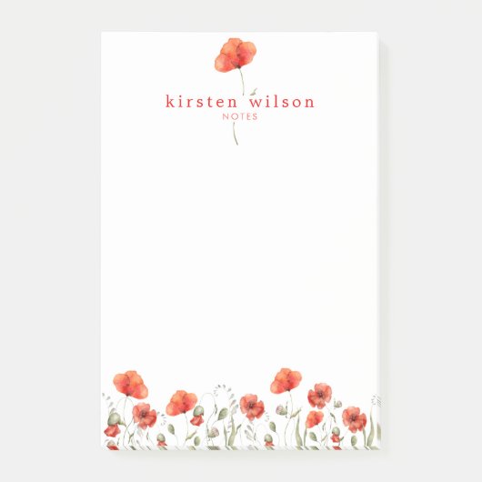 Elegant Red Waterverf Poppy Flowers gepersonalisee Post-it® Notes (Voorkant)
