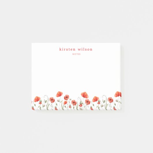 Elegant Red Waterverf Poppy Flowers gepersonalisee Post-it® Notes (Voorkant)
