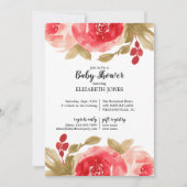 Elegant Red Waterverf Roos Baby shower Kaart (Voorkant)