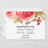 Elegant Red Waterverf Roos Engagement Party Kaart (Voorkant)