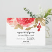 Elegant Red Waterverf Roos Engagement Party Kaart (Staand voorkant)