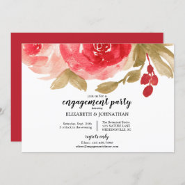 Elegant Red Waterverf Roos Engagement Party Kaart