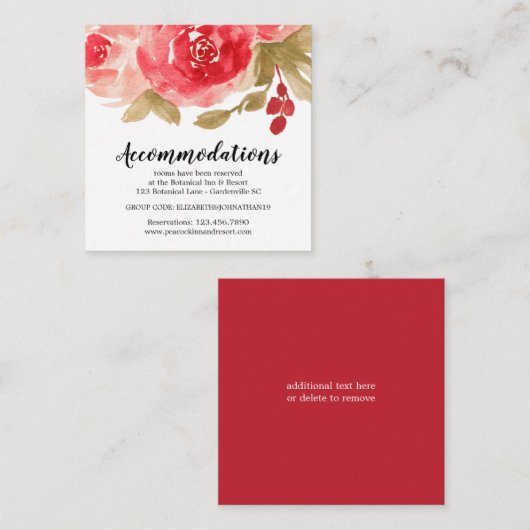 Elegant Red Waterverf Roos Wedding Informatiekaartje (Voorkant / Achterkant)