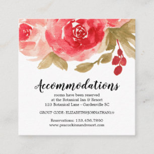 Elegant Red Waterverf Roos Wedding Informatiekaartje