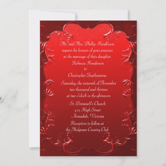 Elegant Red Wedding Invitation Kaart (Voorkant)