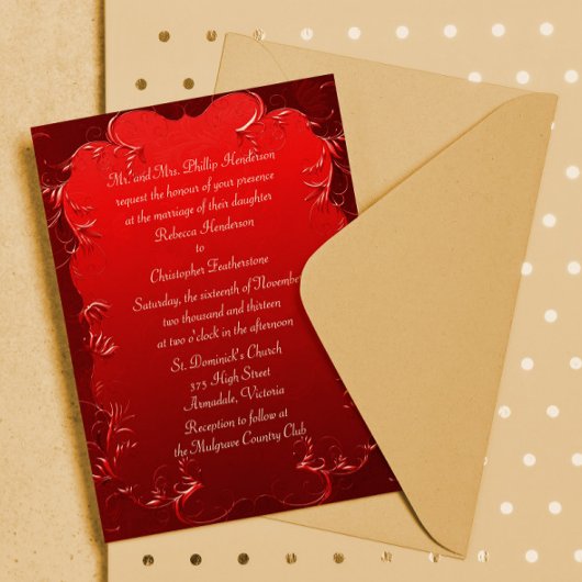 Elegant Red Wedding Invitation Kaart