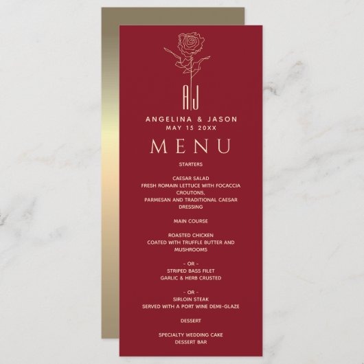 Elegant Red Wedding Menu (Voorkant / Achterkant)