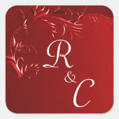 Elegant Red Wedding Monogrammed Vierkante Sticker (Voorkant)