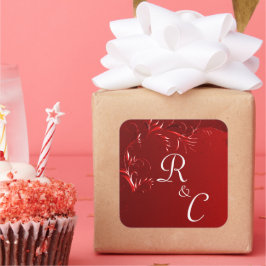 Elegant Red Wedding Monogrammed Vierkante Sticker