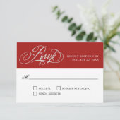 Elegant Red Wedding RSVP met Script Flourishes (Staand voorkant)
