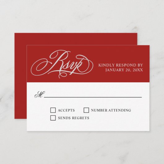 Elegant Red Wedding RSVP met Script Flourishes (Voorkant / Achterkant)