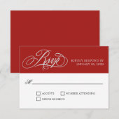 Elegant Red Wedding RSVP met Script Flourishes Kaartje (Voorkant / Achterkant)