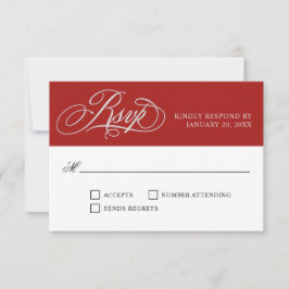 Elegant Red Wedding RSVP met Script Flourishes Kaartje
