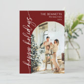 Elegant Red What A Year Happy Holidays Photo Feestdagenkaart (Staand voorkant)