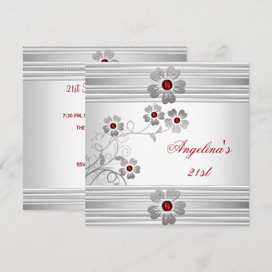 Elegant Red White, 21ste verjaardag bloemen Kaart (Voorkant / Achterkant)