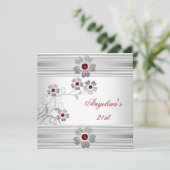 Elegant Red White, 21ste verjaardag bloemen Kaart (Staand voorkant)