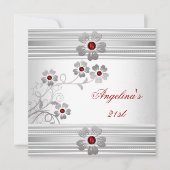 Elegant Red White, 21ste verjaardag bloemen Kaart (Voorkant)