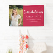 Elegant Red White Afstuderen Foto Spandoek (Insitu)