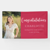 Elegant Red White Afstuderen Foto Spandoek (Horizontaal)