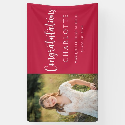 Elegant Red White Afstuderen Foto Spandoek (Verticaal)