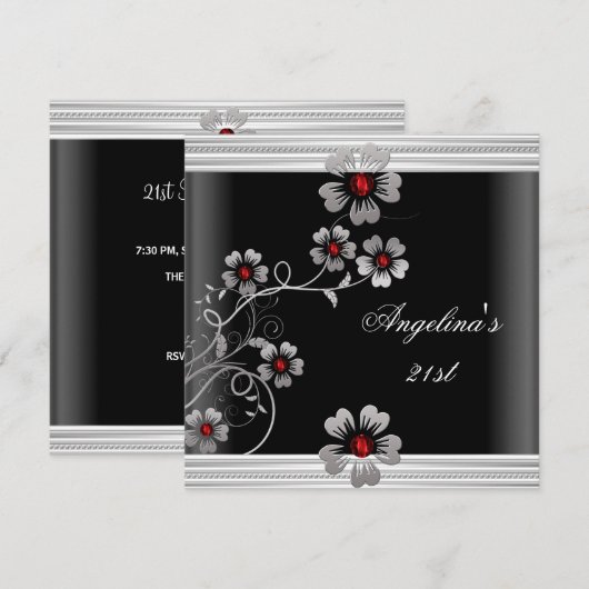 Elegant Red White Black 21st Birthday Flowers Kaart (Voorkant / Achterkant)