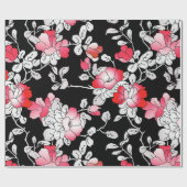 Elegant Red White Black Floral-ontkoppeling Cadeaupapier (Vlak)