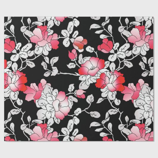 Elegant Red White Black Floral-ontkoppeling Cadeaupapier (Vlak)