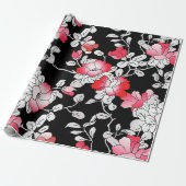 Elegant Red White Black Floral-ontkoppeling Cadeaupapier (Uitgerold)