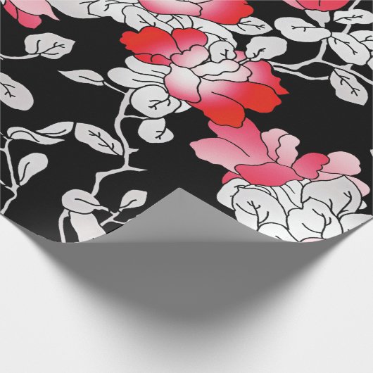 Elegant Red White Black Floral-ontkoppeling Cadeaupapier (Hoek)