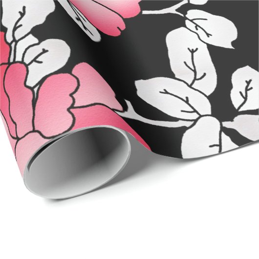 Elegant Red White Black Floral-ontkoppeling Cadeaupapier (Rol Hoek)