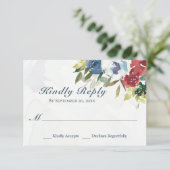 Elegant Red White Blue Floral Waterverf Wedding RSVP Kaartje (Staand voorkant)
