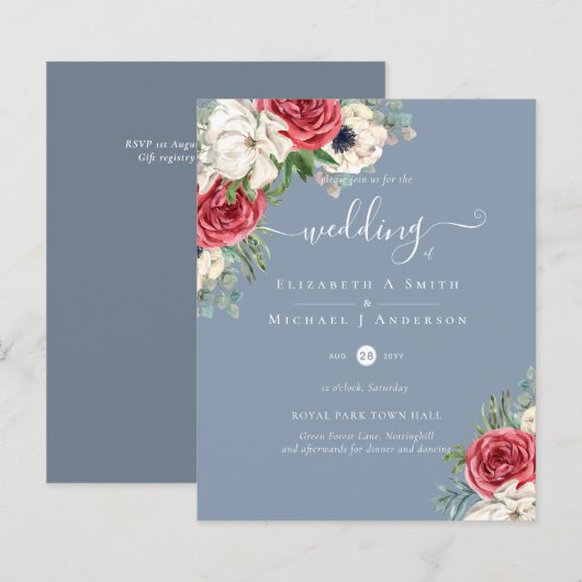 Elegant Red White Blue Floral Wedding Budget (Voorkant / Achterkant)