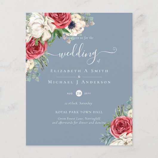 Elegant Red White Blue Floral Wedding Budget (Voorkant)