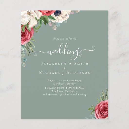 Elegant Red White Blue Floral Wedding Budget (Voorkant)
