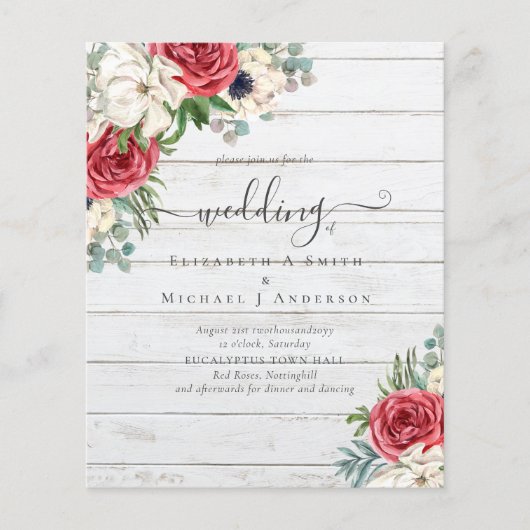 Elegant Red White Blue Floral Wedding Budget (Voorkant)