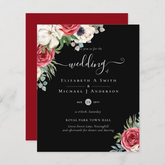 Elegant Red White Blue Floral Wedding Budget (Voorkant / Achterkant)