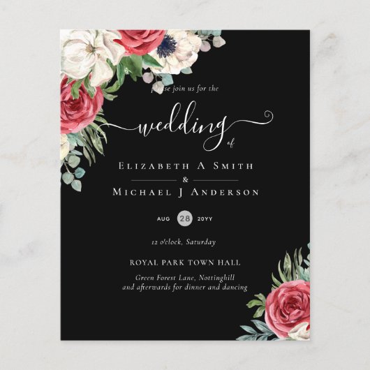 Elegant Red White Blue Floral Wedding Budget (Voorkant)