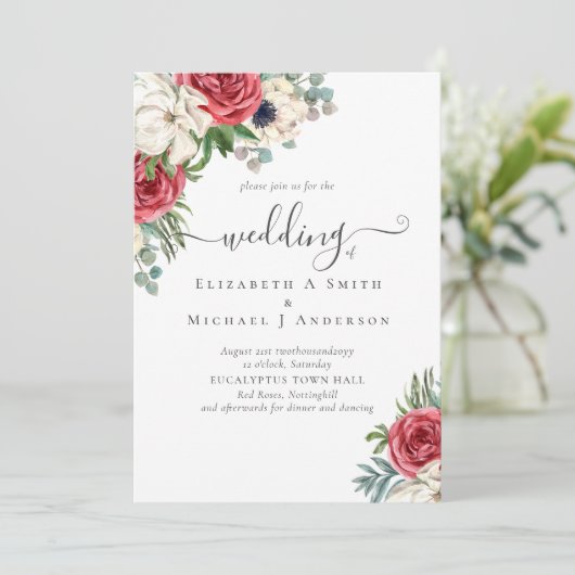 Elegant Red White Blue Floral Wedding Budget (Staand voorkant)