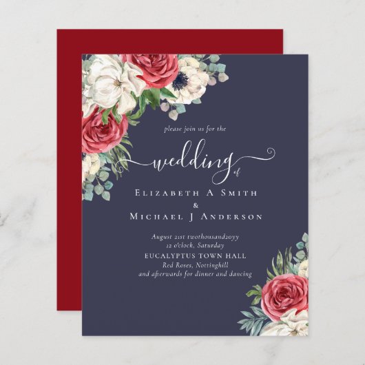 Elegant Red White Blue Floral Wedding Budget (Voorkant / Achterkant)