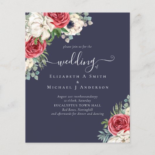 Elegant Red White Blue Floral Wedding Budget (Voorkant)