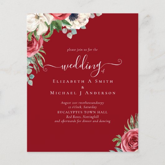 Elegant Red White Blue Floral Wedding Budget Flyer (Voorkant)