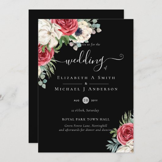 Elegant Red White Blue Floral Wedding Budget Kaart (Voorkant / Achterkant)